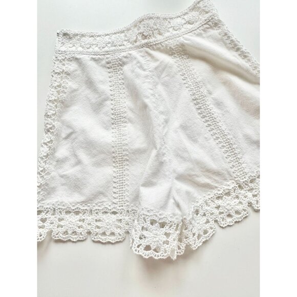 ZARA White Cotton Canvas Crochet Lace Trim High Waisted Shorts, Size XS - Picture 7 of 16
